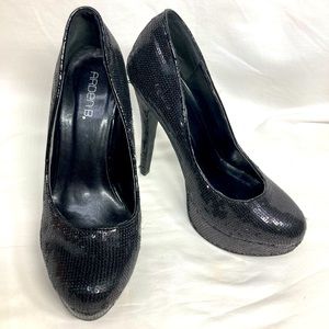 Arden B. Black Sequin Platform Heels, Size 8